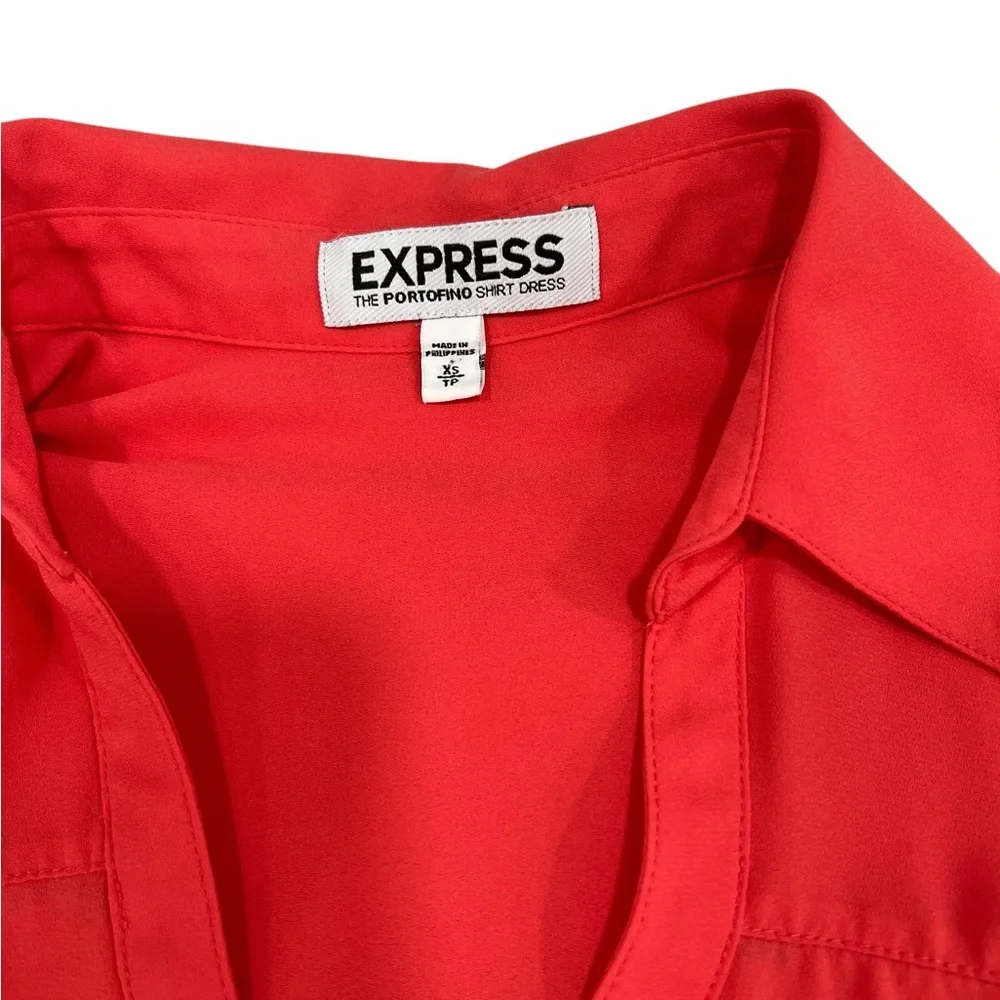 Express Red Long Sleeve Notched Collar Shirt Dress size XS Extra Small Summer